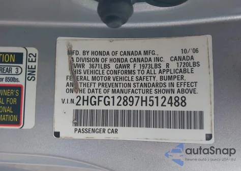 2007 Honda Civic Ex из США, поврежденный, VIN 2HGFG12897H512488